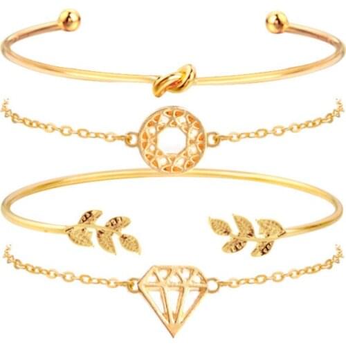 SZELAM 2020 Fashion Bracelets 4PC Bracelets Popular Personality New Bracelets Leaf Diamond Knotted Bracelets SBR190314