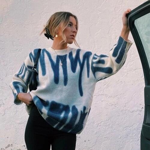 Urifens Top Femme 2021 New O Neck Korean Fashion Tie Dye Print Long Sweater Women Casual Loose Oversized Pullover Jumper BT75U