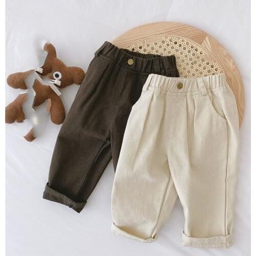Spring 2021 boys girls fashion solid color casual pants toddler kids cotton soft all-match trousers