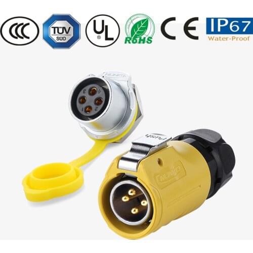 Waterproof 4 pin panel/wire power connector round pastic+metal plug socket led/car/TV/monitor powercon pin header and jack