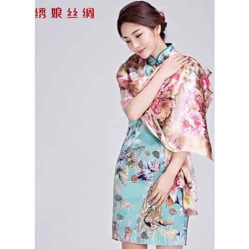 ★Xiuniang digital art silk cheongsam shawl mulberry silk scarf dress with mother scarf