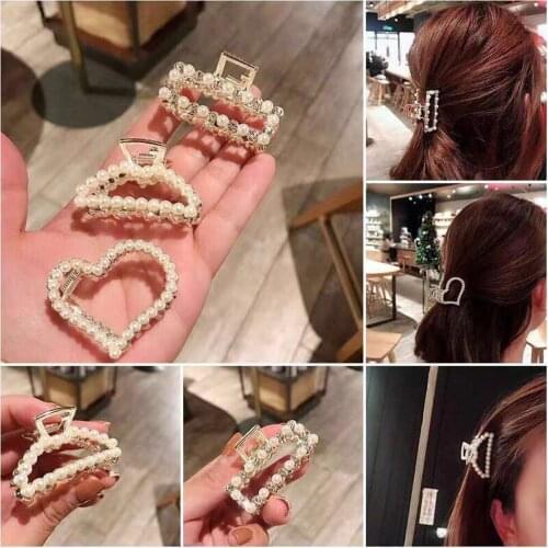 Nice Women Elegant Pearls Rhinestone Geometric Hair Claws Back Hair Hold Clips Sweet Decorate Headband Fashion Hair Accessories