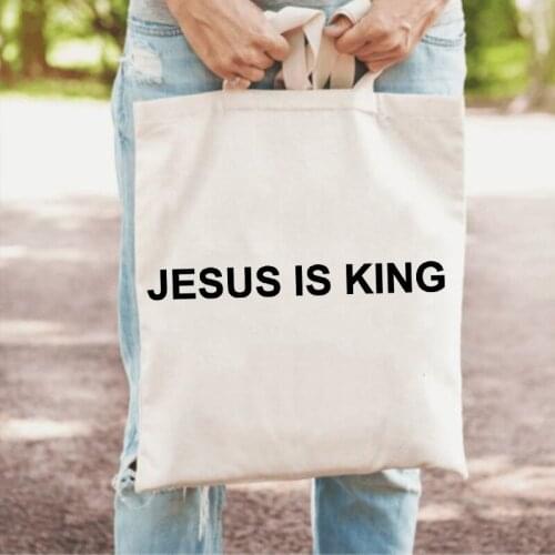 Jesus Is King Women Canvas Shopping Bag Female Canvas Shoulder Bag Christian Handbag Tote Reusable Shopper Bags Student BookBag