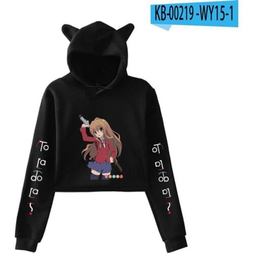 Print Kawaii Anime WAWNI Toradora Cat Ears Hoodie Woman Corp Tops Hooded Girls Sweatshirt Accessories Navel Leisure