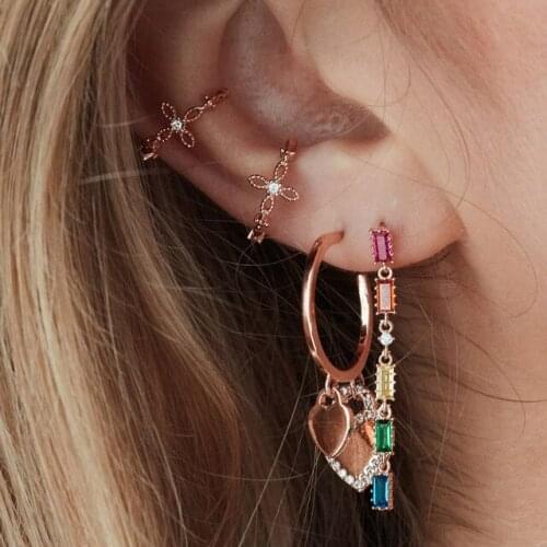 2021 Summer Gold Filled Rainbow Bar Dangle Earring Geometric Simple Women Lady Fashion Jewelry Colorful Cz Design Female Gift