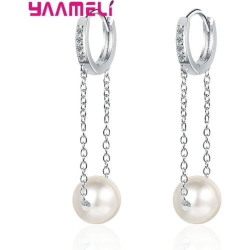 Wholesale 925 Silver Gold Punk Hip-Hop Geometric Pearl Pendant Hoop Earrings for Women Party Jewelry Accessories