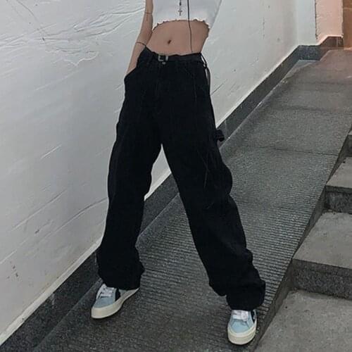 2021 vintage washed old black straight jeans womens street hip-hop slacks