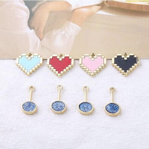 10pcs Korean Fashion Drop Earrings For Women Edge Girl Color Love Starry Sky Round Pendant Accessories Material Diy Jewelry