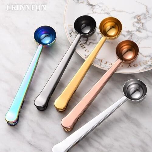 100Pcs Home Multifunction Stainless Steel Coffee Scoop with Bag Seal Clip Coffee Tea Measuring Cup Ground Coffee Scoop Spoon