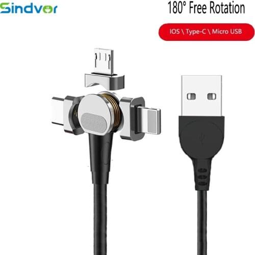 2.4A Magnetic Micro USB Type C Cable Phone Accessories Charging For iPhone 8 Xr 12 Xiaomi mi 9 Redmi Charger 360+180° Rotation