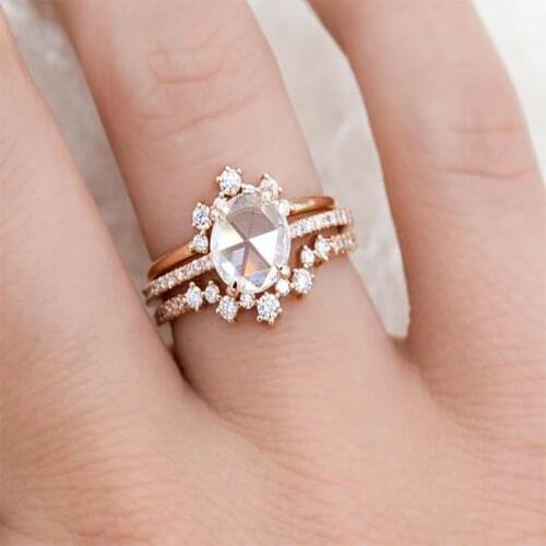 3 Pcs/Set Elegant Rose Gold Plating Color Crystal Zirconium Rhinestone Female Ring Set for Women Wedding Engagment Jewelry
