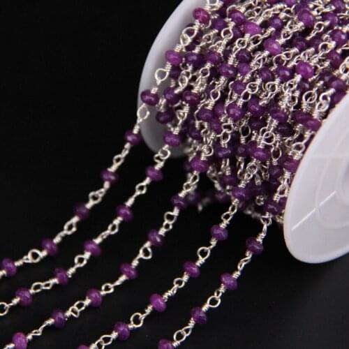 5Meters,2x4mm Purple Jades Faceted Rondelle Silver Chain,Malaysia Jaspers Abacus beads Link Rosary Chain,Earring Bracelet