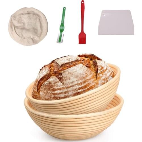 5pcs Set Round Rattan Wicker Dough Fermentation Sourdough Banneton Bread Basket Baking Tool Natural Rattan Bread Proofing Basket