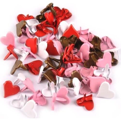 DIY Embellishment Metal Crafts 50PCs Mixed Heart Brads Scrapbooking Fastener For Shoes Decor Handmade Accessories 11x10mm C2107