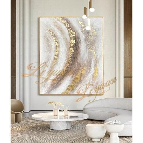Heavy Texture Abstract Thick Oil Painting Gold Foil Design Modern Home Wall Hangings Canvas Paintings Wall Art For Hotel Decor