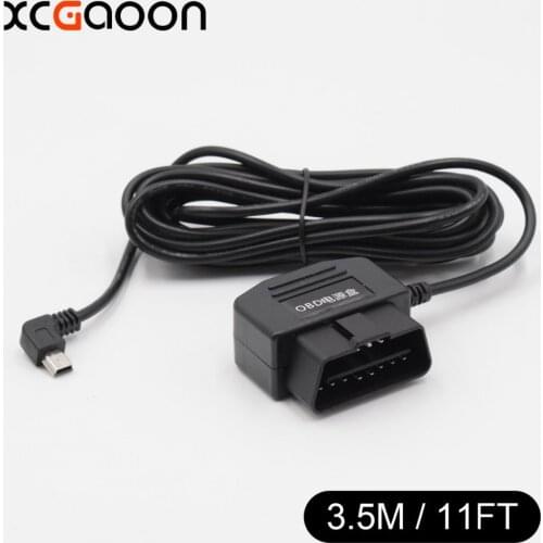 XCGaoon Car Charger OBD 16 Pin DC Converter Module 12V To 5V 2A with mini USB Cable (Curved) Low Voltage Protection, Cable 3.5m
