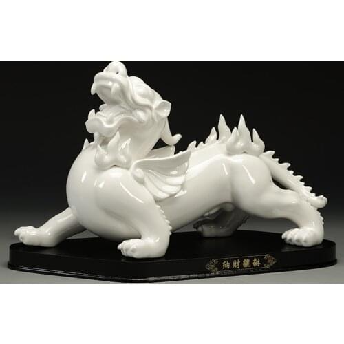 Large 2021 Home store Company talisman Bring wealth money GOOD LUCK ZHEN ZHAI white Porcelain Dragon PI XIU FENG SHUI Statue