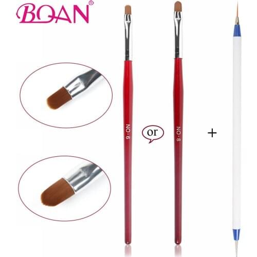 BQAN 1 Pc UV Gel Nail Brush #6/#8 (with 1 pc Double-end Brush Free) Oval Hair Wood Handle Nail Art Painting Drawing Brushes