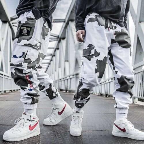 Mens Streetwear Cargo Pants Hip Hop Trousers Camouflage Splice Joggers Pants Multi-pocket Cotton Military Overalls Male Clothing