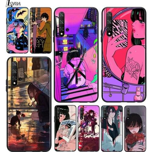 Anime Neon Color Art Girl For Huawei Honor V30 30S 30i 30 View 20 V20 20E 20i 20S Lite Pro Plus 5G Phone Case