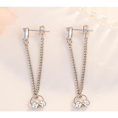 Long Tassel Beaded Cubic Zirconia Silver Color Drop Earrings For Women Hypoallergenic Luxury Asymmetrical Jewelry SD2264