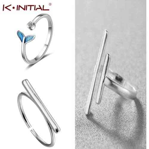 Kinitial Simple Geometric Rectangle Ring Jewelry Bar Dna Tail Fish Arrow Heart Beat Rings for Women Engagement Ring Party Gift