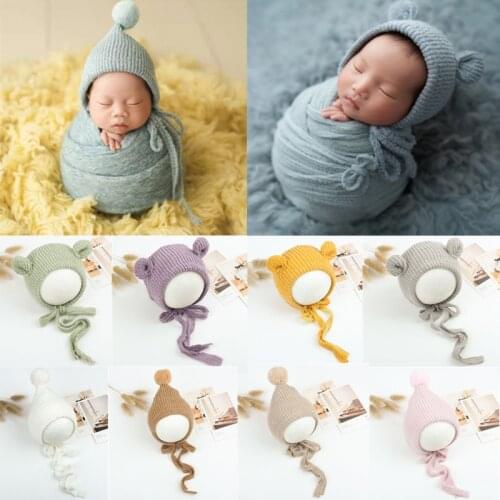 KLV Baby Knitted Hair Ball Hat Newborn Photography Props Hat Cute Crochet Knitted Infant Beanie Cap Photo Shooting Baby Bonnet