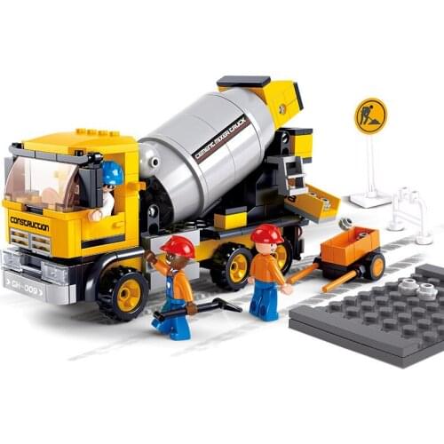 SLUBAN Cement Mixer Truck City Vehicle Engineer Street Car Building Blocks Bricks Set Classic Model Kids Toys For Children Gift