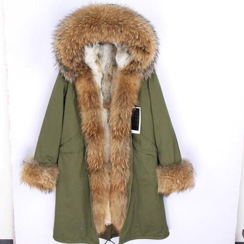 Maomaokong Lengthen Women Parka Winter Jacket Real Fur Coat Natural Raccoon Fur Hood Rabbit Fur Liner Parkas