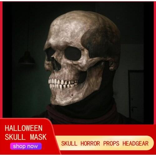 Halloween Full Head Skull Mask Helmet Halloween Horror Prop Headgear Halloween Gift Skull Mask Holiday Party Cosplay Supplies