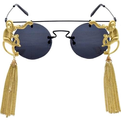 Fashion round black Sunglasses Women creative personality metalTassel Sunglasses Glasses Shades UV400 accessories