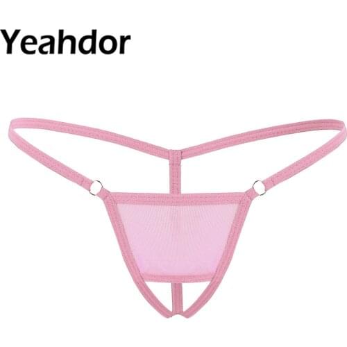 Mens See Through Sheer Mesh Sissy Lingerie Low Rise Crotchless T-Back Mini G-string Thongs Bikini Briefs Sexy Gay Male Underwear