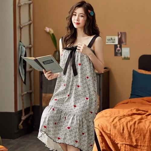 Pure Cotton Nightdress Womens Sling Long Paragraph Pajamas for Women Girl Princess Wind Over The Knee Skirt Summer Thin Section