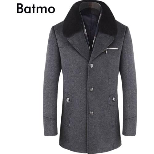 BATMO 2019 new arrival winter high quality wool thicked trench coat men,mens gray wool jackets ,plus-size M-6XL,1659