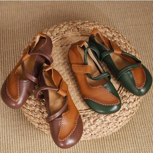 New Womens Autumn Soft PU Leather Shallow Shoes Ladies Flats Shoes Patchwork Shoes Retro Single Shoe