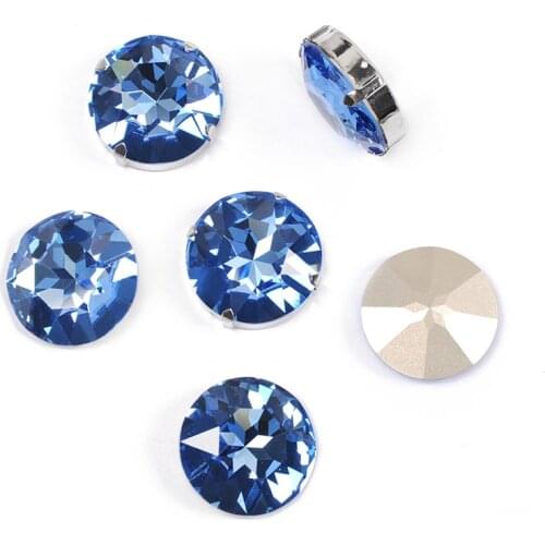 New Crystal Light Sapphire Round Sew On Rhinestones With Claw Flatback Glass Strass Sewing Rhinestones For Jewelry Garment