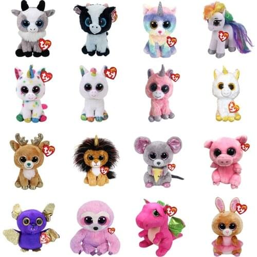 New 6" 15cm Ty Big Eyes Velvet Plush Pink Zebra Elephant Bear Pink Spotted Cat Doll Cute Pink Kitten Girl Ragdoll Christmas Gift