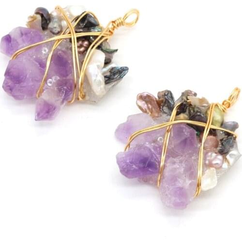 Natural Freshwater Pearl Pendant Copper Wire Winding Pearls Charms Pendant for Women Jewelry Making DIY Necklace Earring 40x50mm