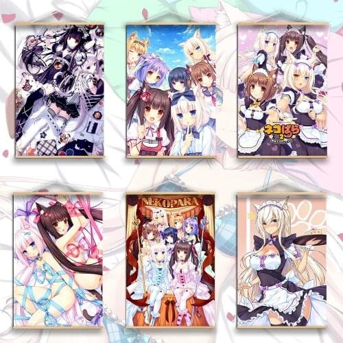 Posters Canvas Painting Anime Scroll Manga for NekoPara Neko Para Chocolat Vanilla Wall Hd Printed Solid Wood Hanging Pictures