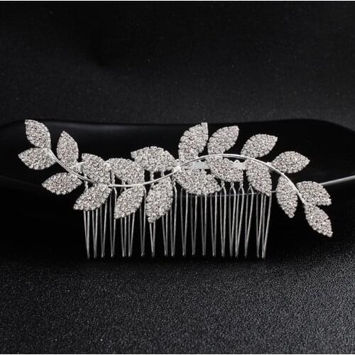 Simple bridal hair comb wavy rhinestone alloy leaf multi-tooth pin comb banquet accessories