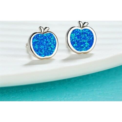 Simple Female Round Opal Small Earrings Rose Gold Silver Color Wedding Earrings Cute Apple Fruit Stud Earrings For Women