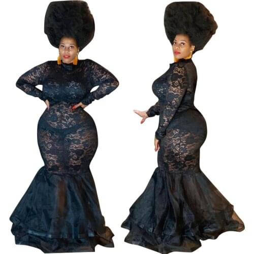 Plus Size See Through Mesh Bodycon Dress Women Sexy Long Sleeve Hollow Out Maxi Black Elegant Night Club Dresses Vestidos