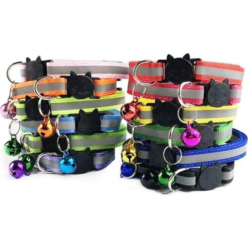 Adjustable Reflective Pet Dog Cat Collar Buckles with Bell Cat Collar Pet Supplies Accessories for Small Dog Chihuahua Bulldogs