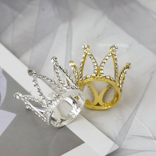 Luxury Mini Golden Silver Pearl Crown Cake Topper Metal Hollow Shiny Handmade Cake Decor Kids Birthday Party Wedding Supplies