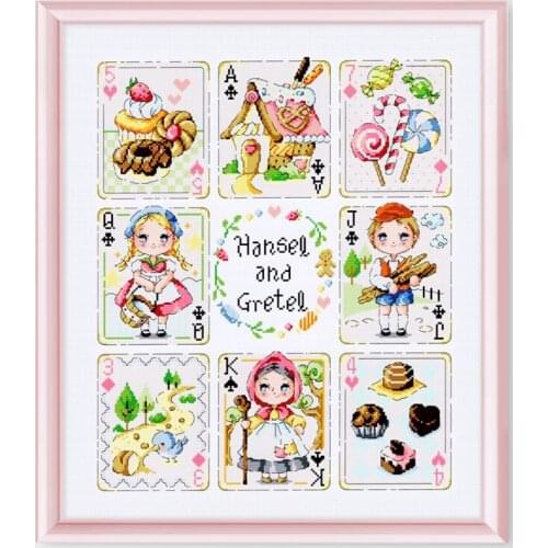 Fishxx Needlework,Sets For Embroidery kits,Home decor,white canvas,Dmc,Diy,Cross stitch kit,Cartoon "Magic card for candy house"
