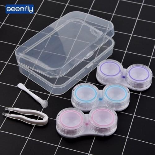 Seemfly 3Pcs Cosmetic Glasses Contact Lenses Box Contact Lens Case For Eyes Colorful Kit Holder Container Travel Accessaries