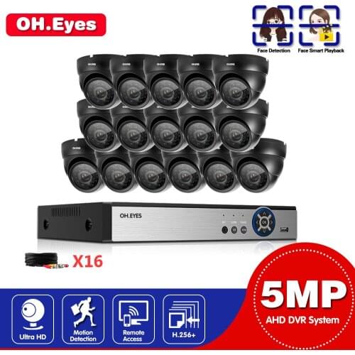 OH.eyes DVR CCTV Monitoring Security Camera System Kit 16PCS IR Outdo or 5.0MP Security Camera P2P Video Surveillance Set