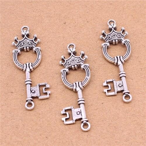 Sweet Bell 15pcs/lot 5*17*55mm Antique Vintage Crown Key Charms Pendants for Jewelry connector DIY Handmade Craft D6011