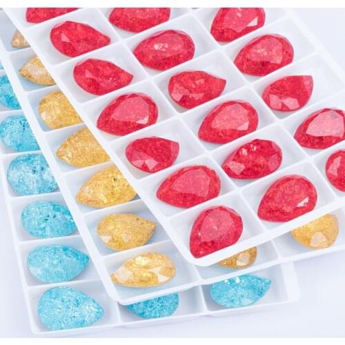 10x14/13x18MM Drop Fancy Cracked Rhinestone Nail Stickers Crystal High Quality Glass Strass for Jewelry Making Diy Crafts