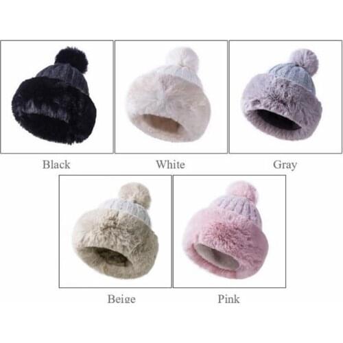 Knitted Hat Women Winter Soft Keep Warm Beanies Female Plus Velvet Fashion Pompom Knit Cap Outdoor Warm Casual Hat